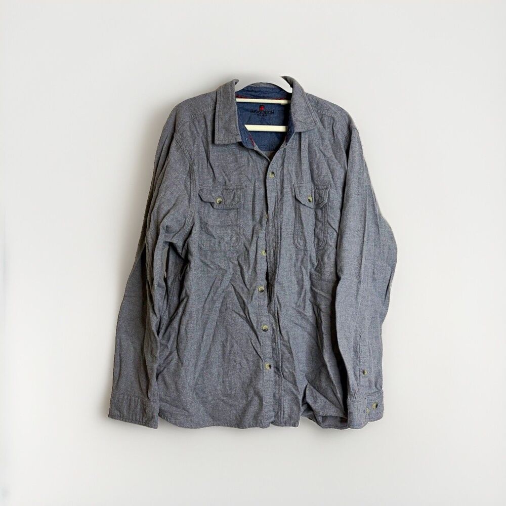 Woolrich Mens Blue Solid Long Sleeve Button Up Shirt Point Collar Regular XXL